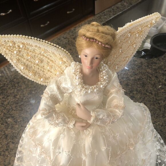 18" Angel Tree Topper. Lace And Bead Embroidery,Tags Still On Bottom - Picture 2 of 6